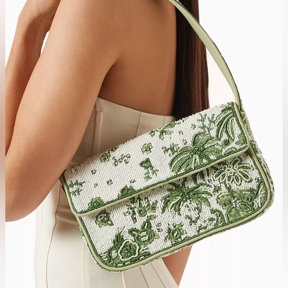 STAUD Handbags - RARE Staud Tommy Beaded Bag - Green and‎ White NWT